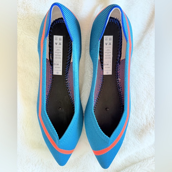 Rothy's The Point Knit Flats - Teal Neon Line Stripe - Retired - Rare - Size 10 - Picture 11 of 16